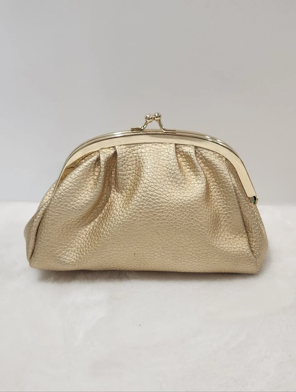 Victoria's Secret VS Gold Kiss Lock Pebbled Faux Leather Cosmetic Bag Pouch